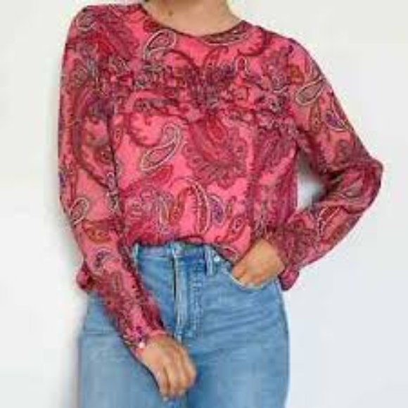 J. Crew Pink Paisley Print Silk Blouse - Picture 10 of 10